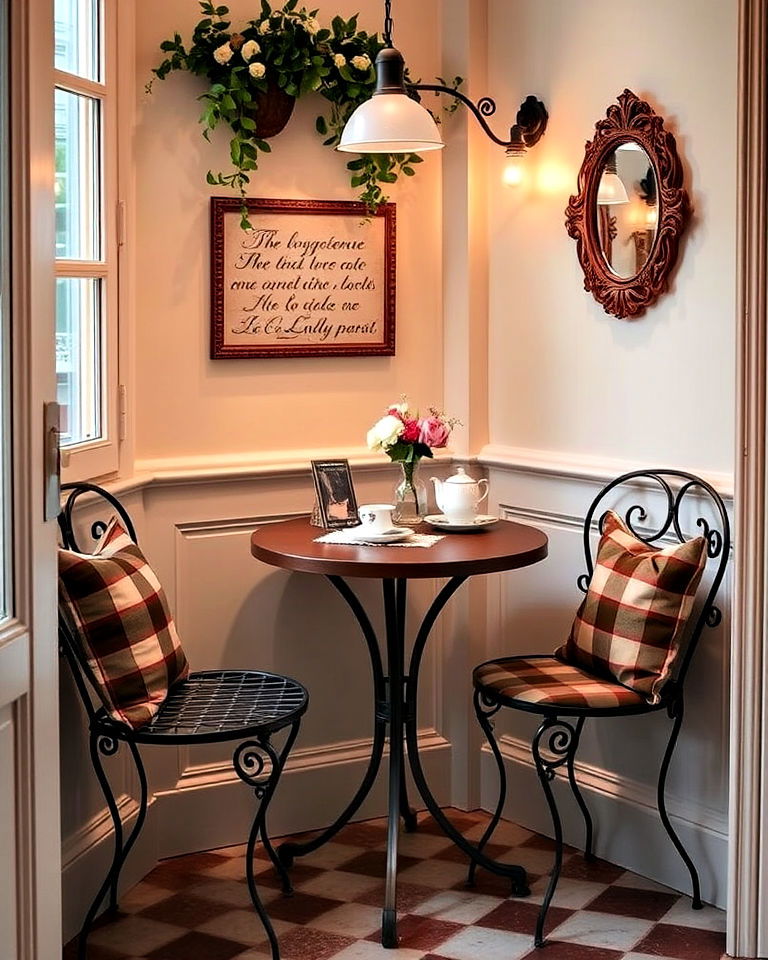 parisian cafe with a small round table - 20 Corner Breakfast Nook Ideas