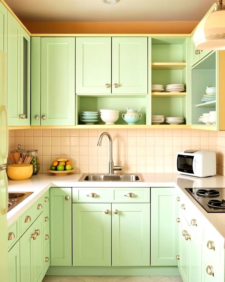 pastel colored cabinets in 1960s kitchen - 15 1960s Kitchen Ideas
