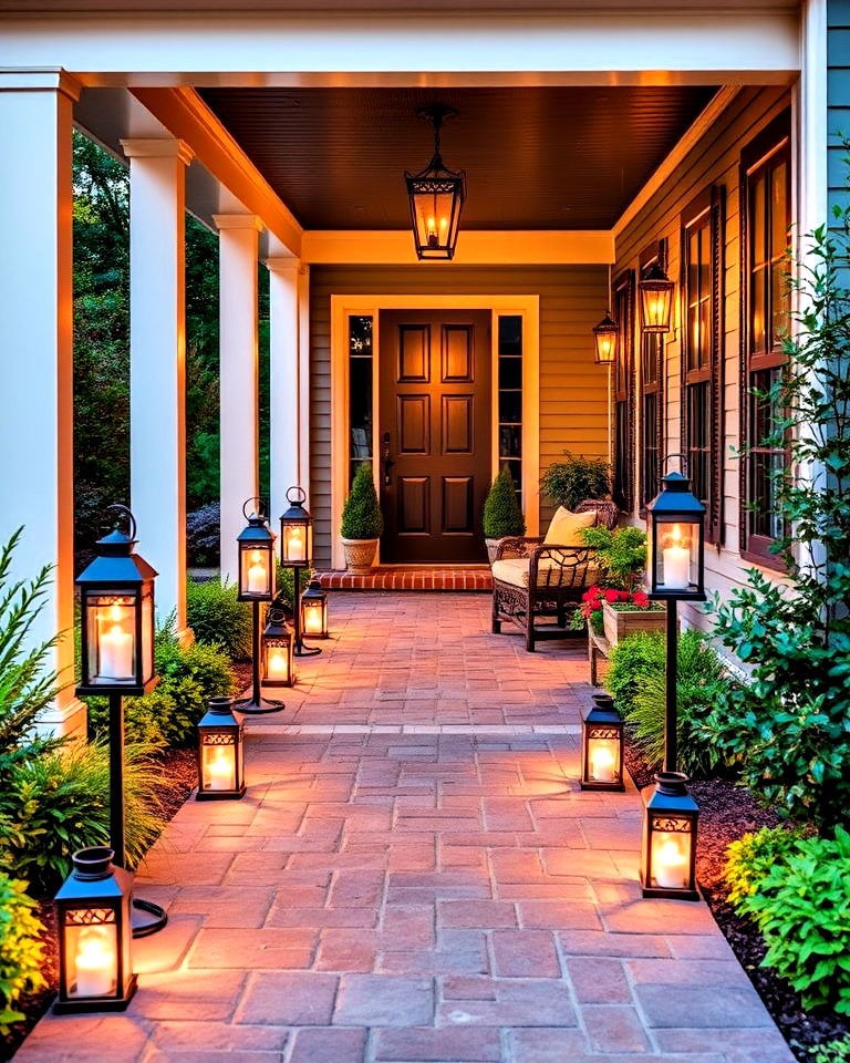 pathway lanterns to guide guests - 15 Lanterns on Front Porch Ideas