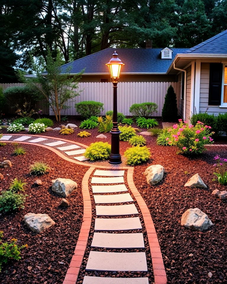 pathway leading lamp post landscaping - 15 Front Yard Lamp Post Landscaping Ideas