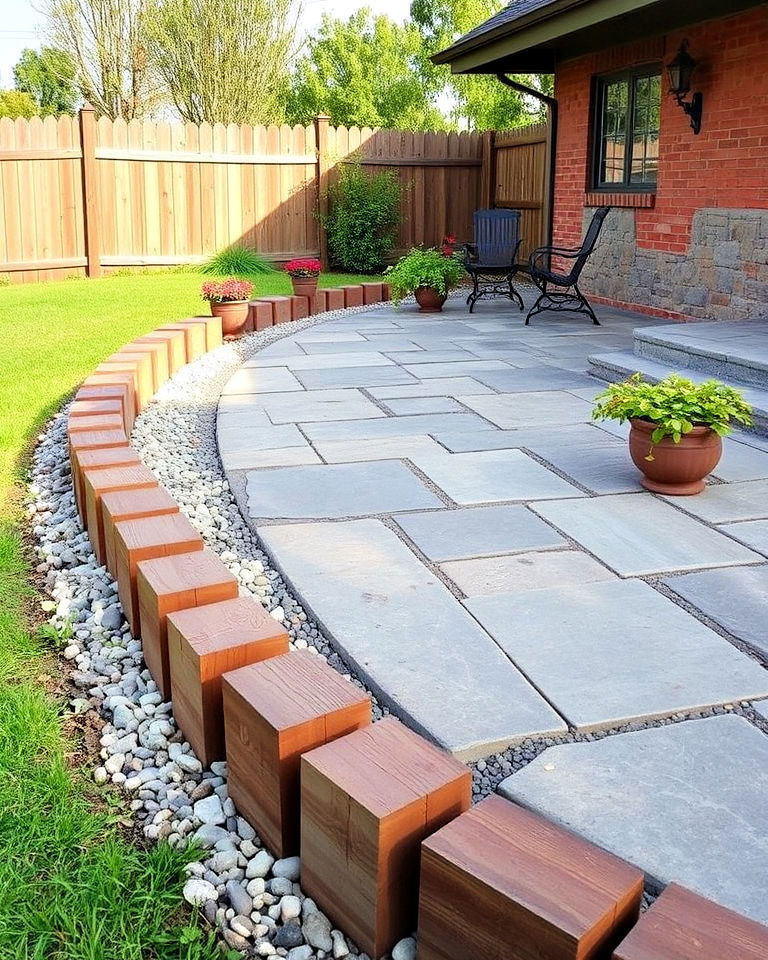 patio railroad tie edging - 20 Patio Edging Ideas