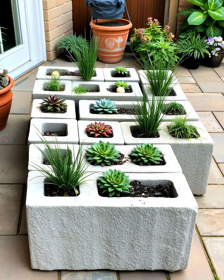 patio with rustic charm by using cinder blocks - 15 Cinder Block Planter Ideas