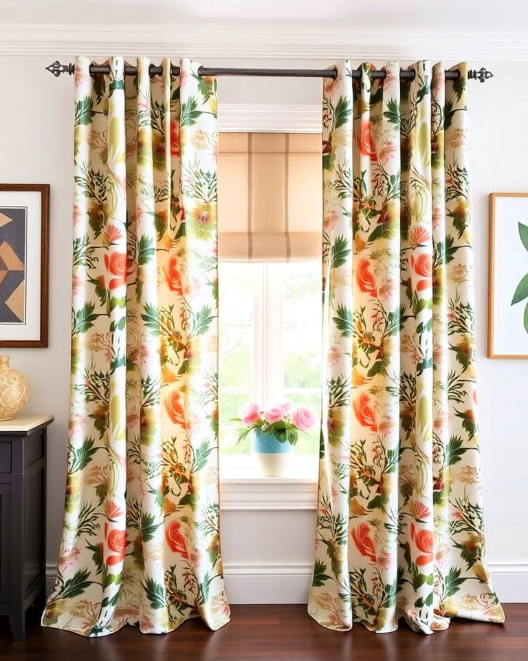 patterned and solid layering curtains - 20 Double Curtain Ideas