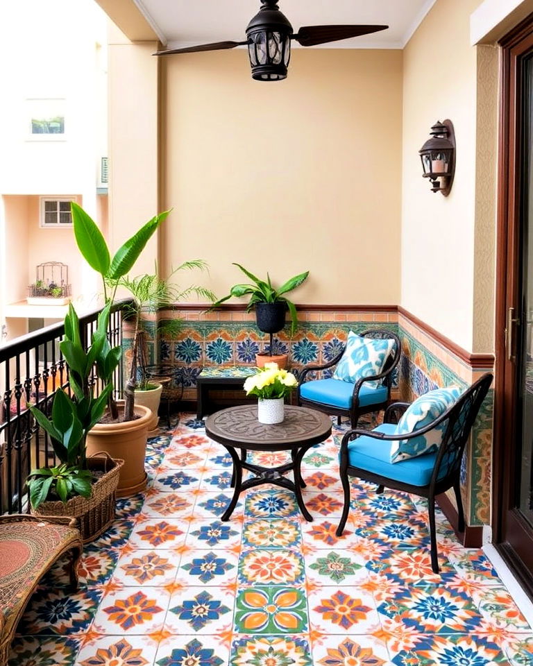 patterned cement tiles balcony - 20 Balcony Tiles Ideas