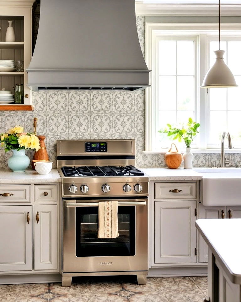 patterned cement tiles for artistic elegance - 15 French Country Kitchen Backsplash Ideas