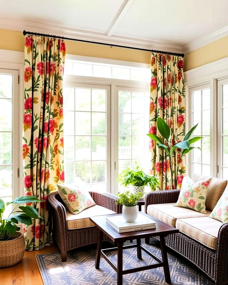 patterned curtains for a bold statement - 20 Sunroom Curtain Ideas