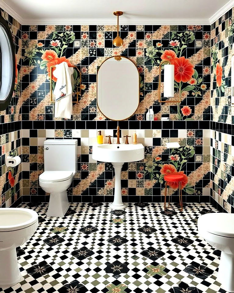 patterned floor tiles in1960s bathroom - 15 1960s Bathroom Ideas