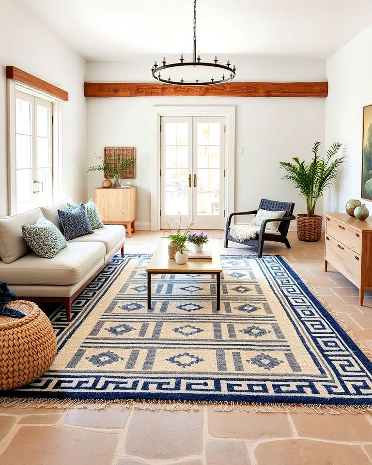 patterned rug for greek style home - 25 Greek Style Home Ideas
