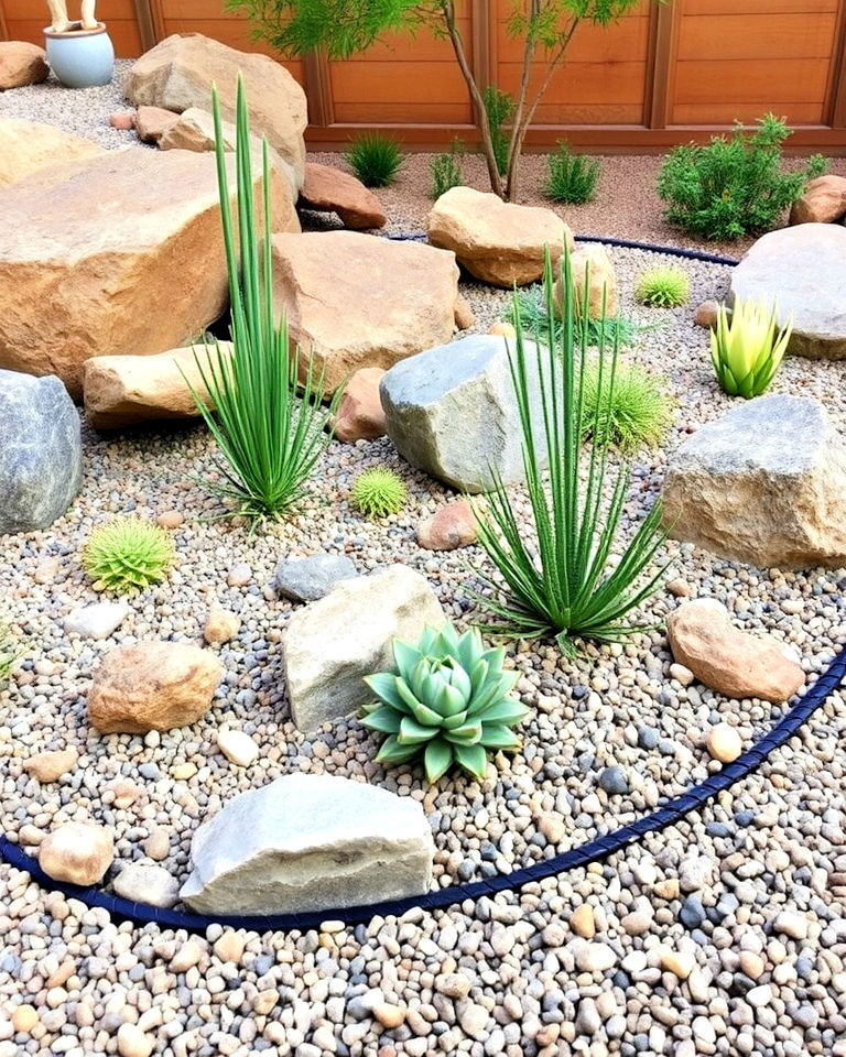 pea gravel as the rock garden base - 20 Pea Gravel Landscaping Ideas