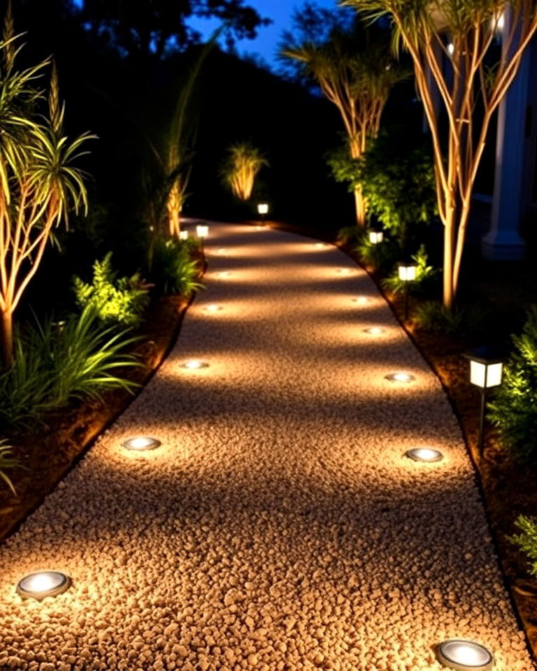 pea gravel walkway with lights - 20 Pea Gravel Walkway Ideas