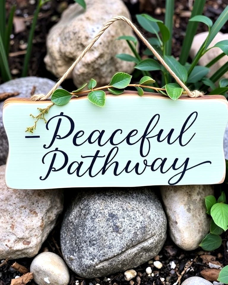 peaceful pathway garden sign - 20 Garden Sign Ideas