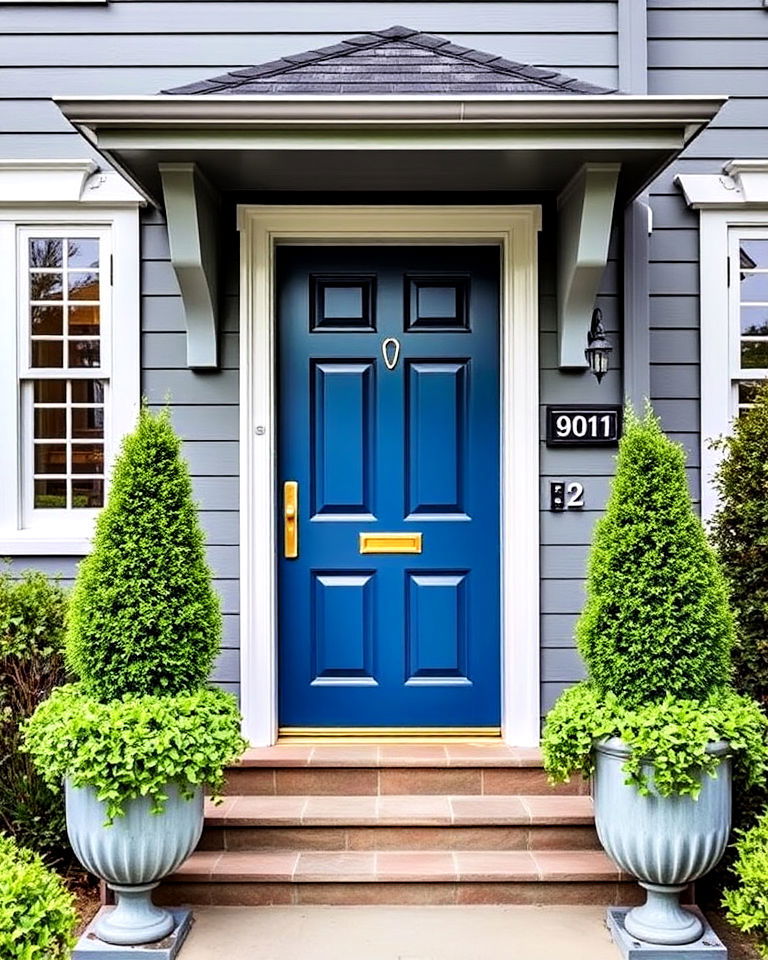peacock blue for a luxe appeal - 25 Grey House With Blue Door Ideas