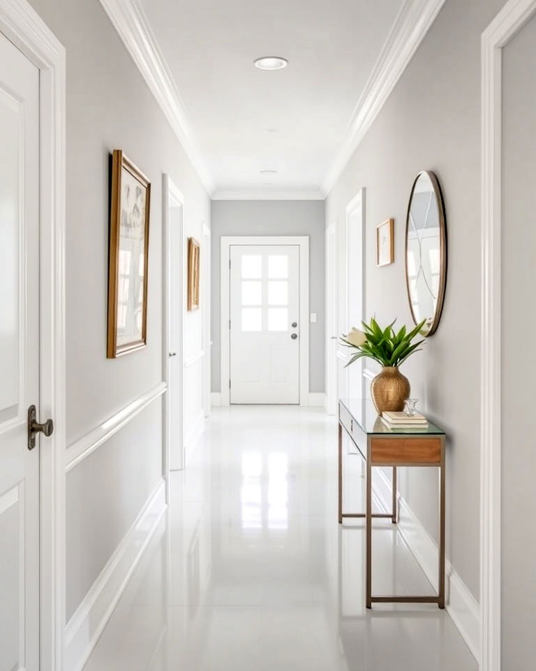 pearl gray hallway for a polished look - 25 Hallway Paint Colors