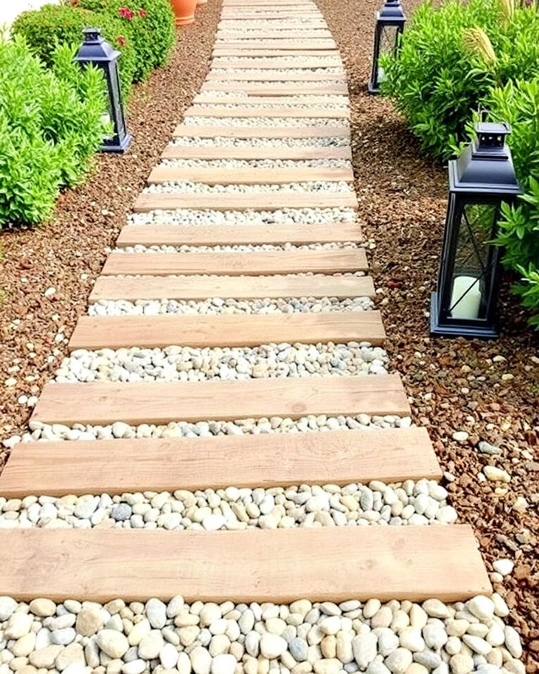 pebble and plank combo walkway - 15 Farmhouse Walkway Ideas
