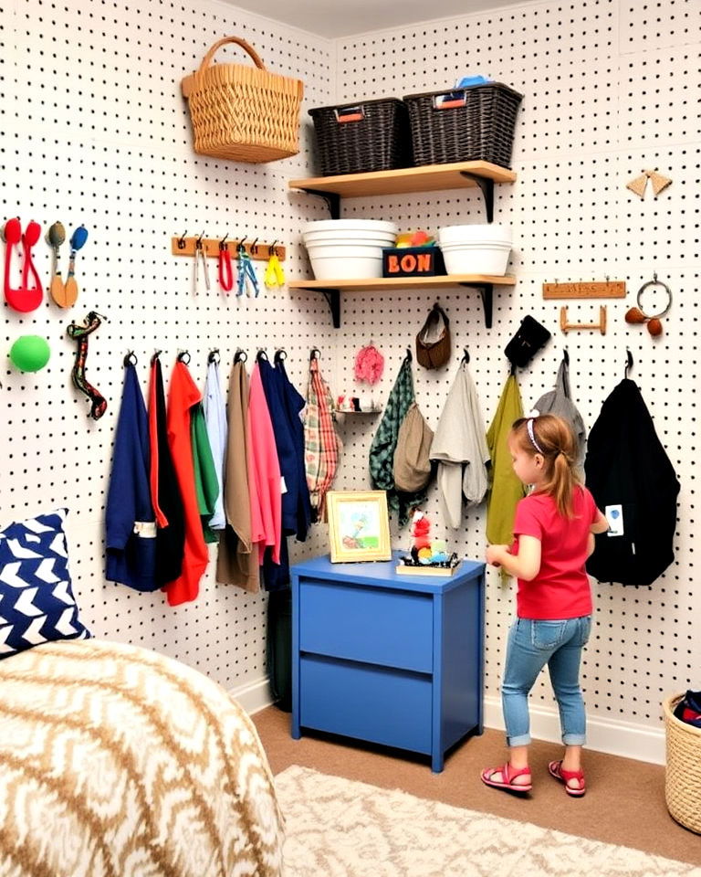 pegboard walls to organize supplies - 40 Boy and Girl Shared Small Room Ideas