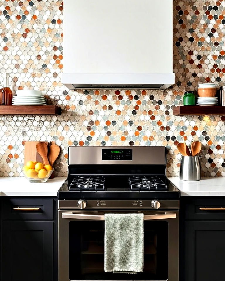 penny round mosaic tiles - 15 Mosaic Tile Backsplash Kitchen Ideas