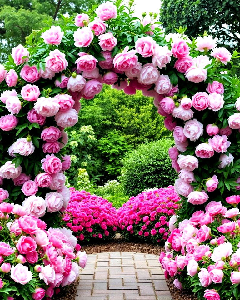 peony archway with climbing plants - 15 Peony Garden Design Ideas
