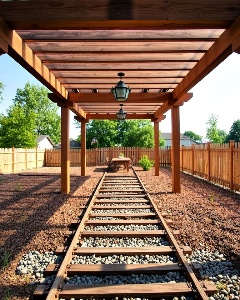 pergola foundation with railroad ties - 15 Railroad Ties Landscaping Ideas