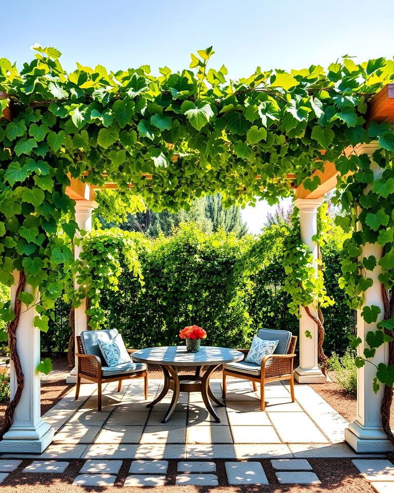 pergolas draped with grapevines greek garden - 25 Greek Garden Ideas
