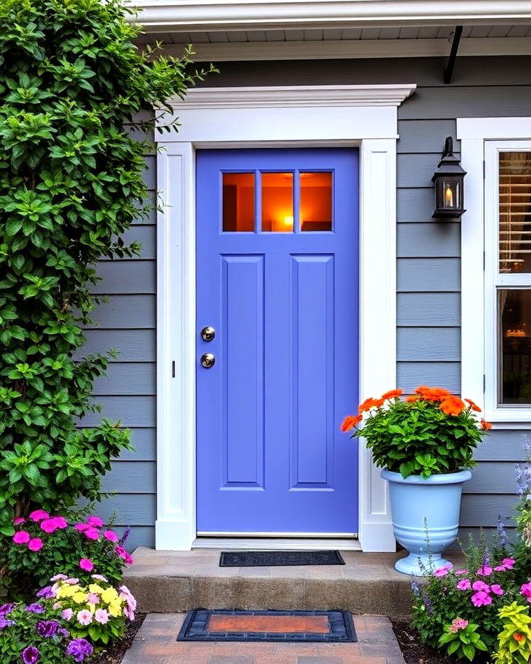 periwinkle for a gentle pop of color - 25 Grey House With Blue Door Ideas