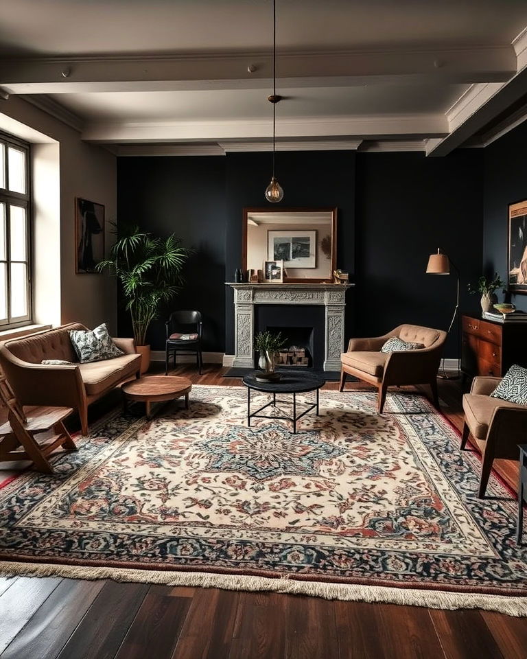 persian rug dark academia apartment - 15 Dark Academia Apartment Ideas