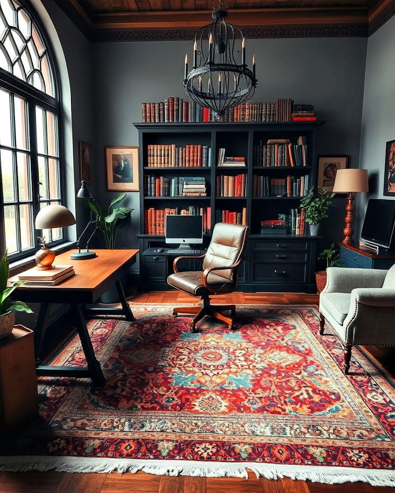 persian rug underfoot dark academia home office - 20 Dark Academia Home Office Ideas