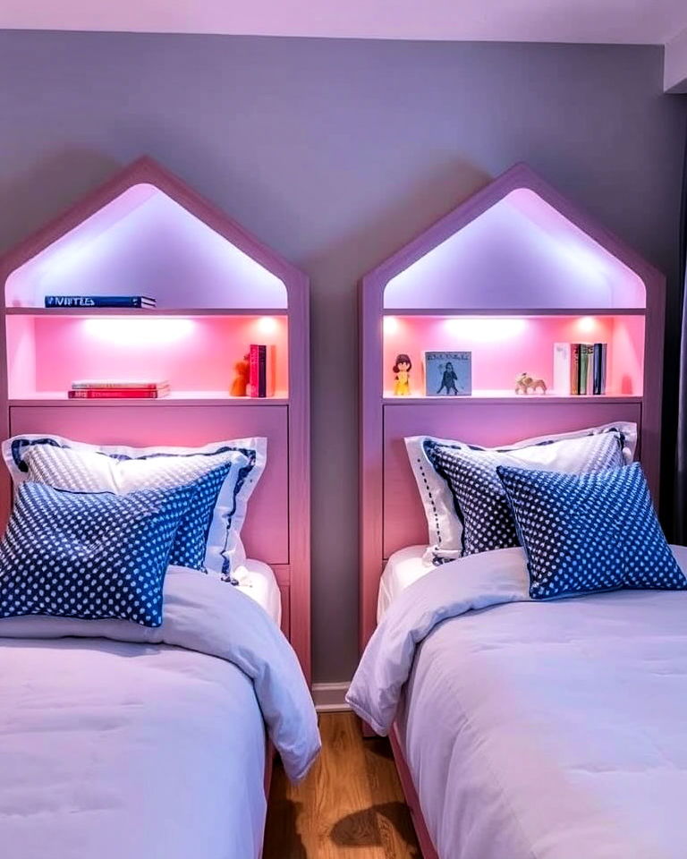 personal headboards with built in features - 40 Shared Kids Room Design Ideas