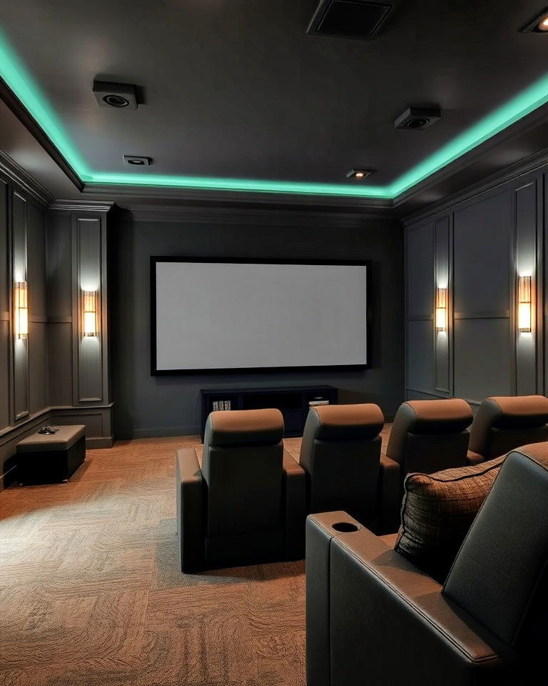 pewter gray with subtle green undertones home theater - 15 Gray Home Theater Paint Color Schemes