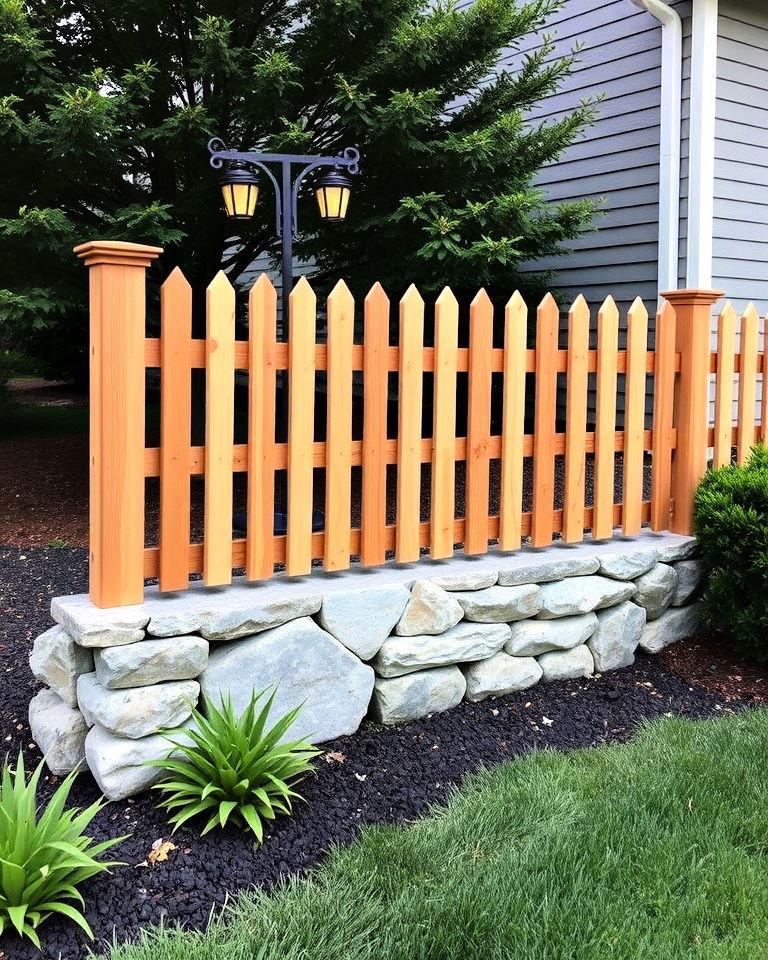 picket fence with stone base - 15 Front Yard Picket Fence Ideas