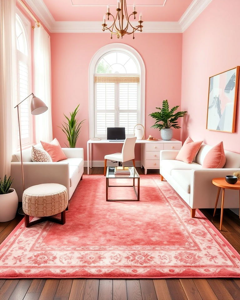 pink accent rug home office - 25 Pink Home Office Ideas