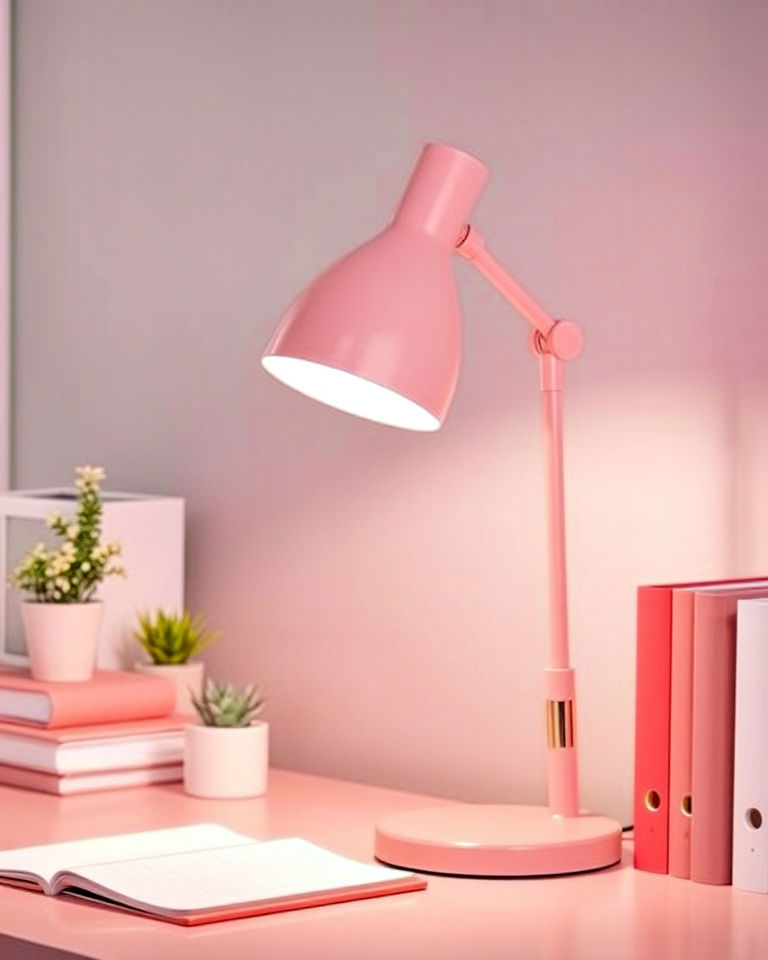 pink and white desk lamp home office - 25 Pink Home Office Ideas