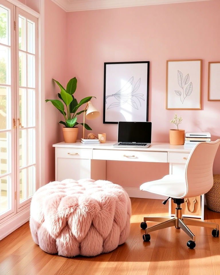 pink pouf home office - 25 Pink Home Office Ideas