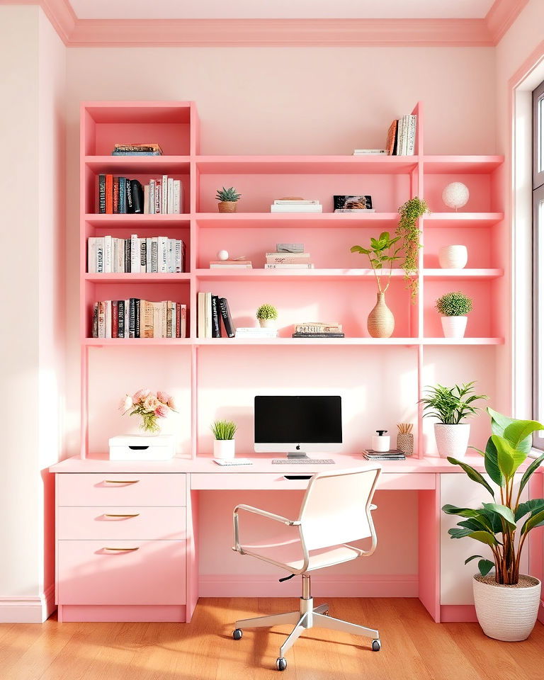 pink shelving units home office - 25 Pink Home Office Ideas