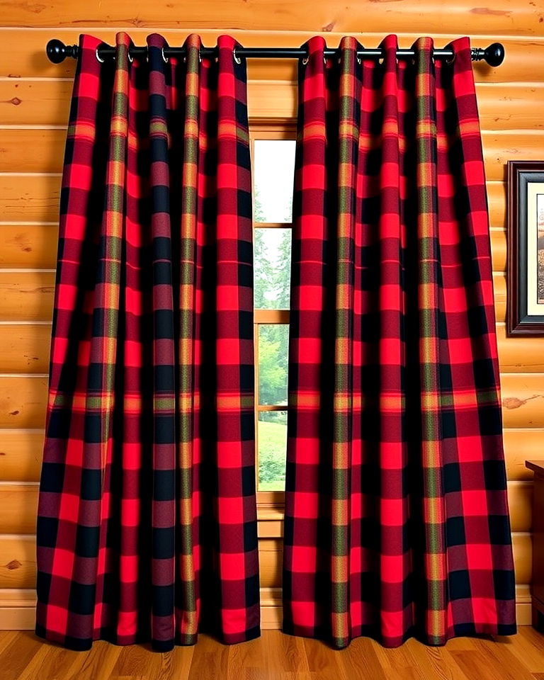 plaid patterns cabin curtains - 15 Cabin Curtains Ideas