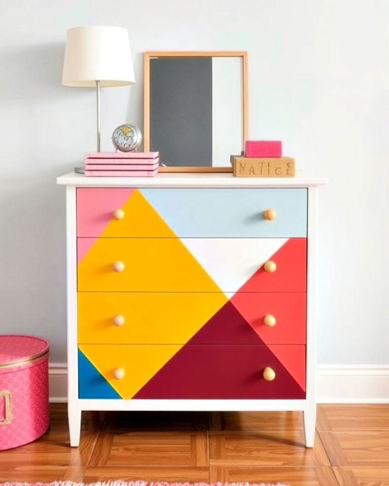 plain dresser into a statement piece with geometric designs - 35 Painted Dresser Ideas