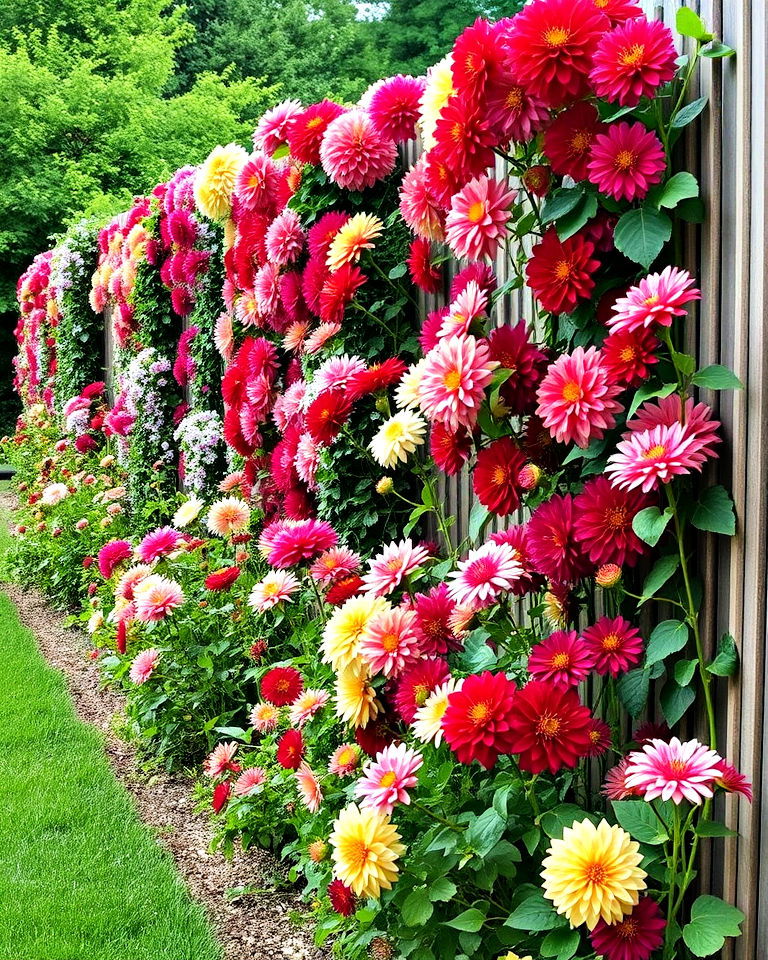 plant dahlias along a fence - 15 Dahlia Garden Ideas