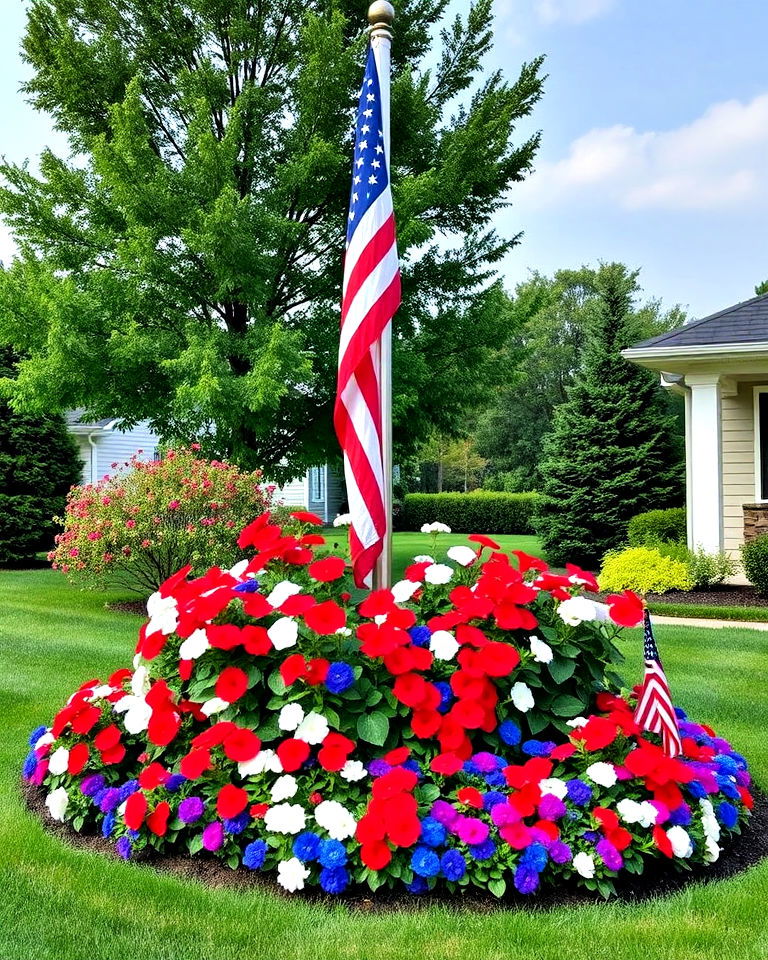 plant patriotic flowers flag pole landscaping - 20 Residential Flag Pole Landscaping Ideas