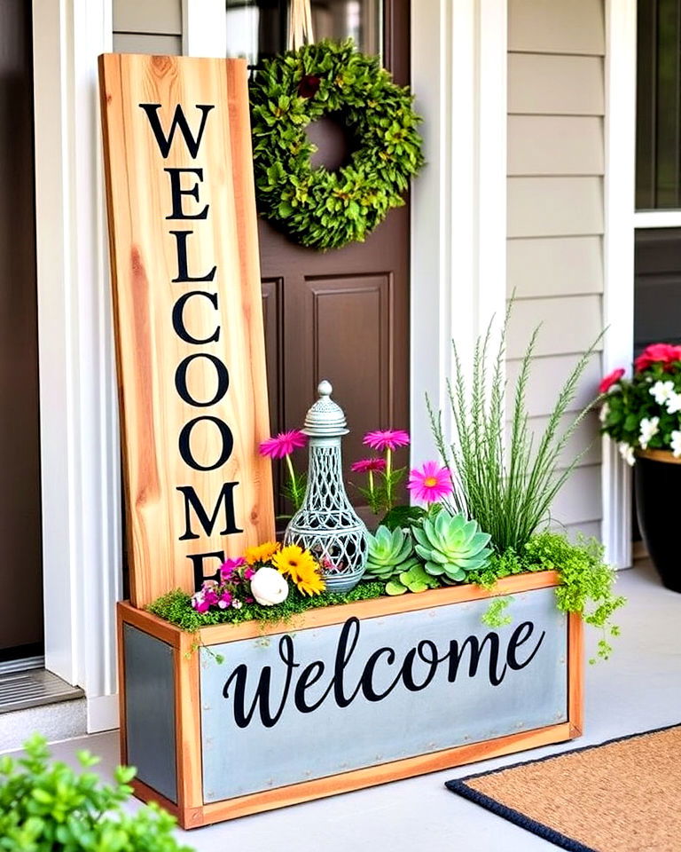 planter box welcome sign for front porch - 25 Welcome Sign Ideas for Front Porch