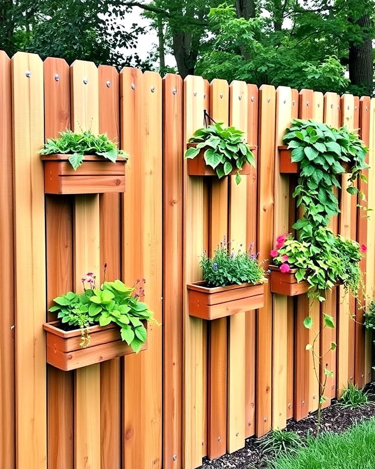 planter boxes for a green touch - 20 Board on Board Fence Ideas