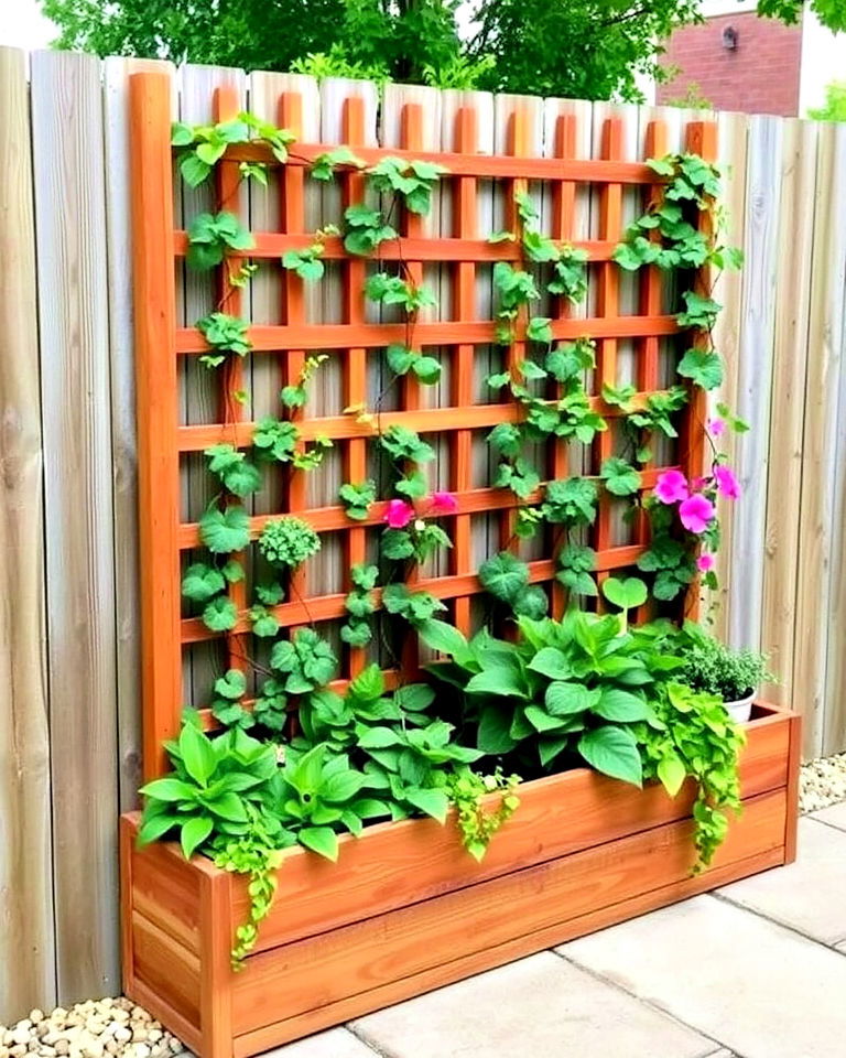 planter boxes with built in trellises - 25 Planter Box Ideas