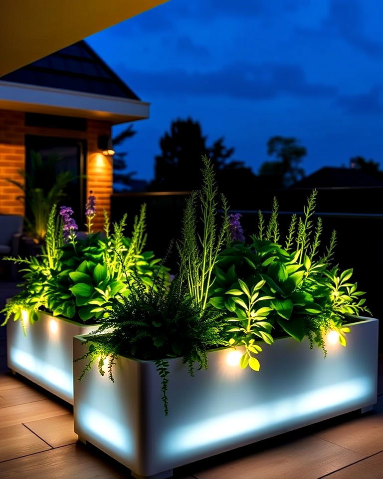 planter boxes with integrated lighting - 25 Planter Box Ideas