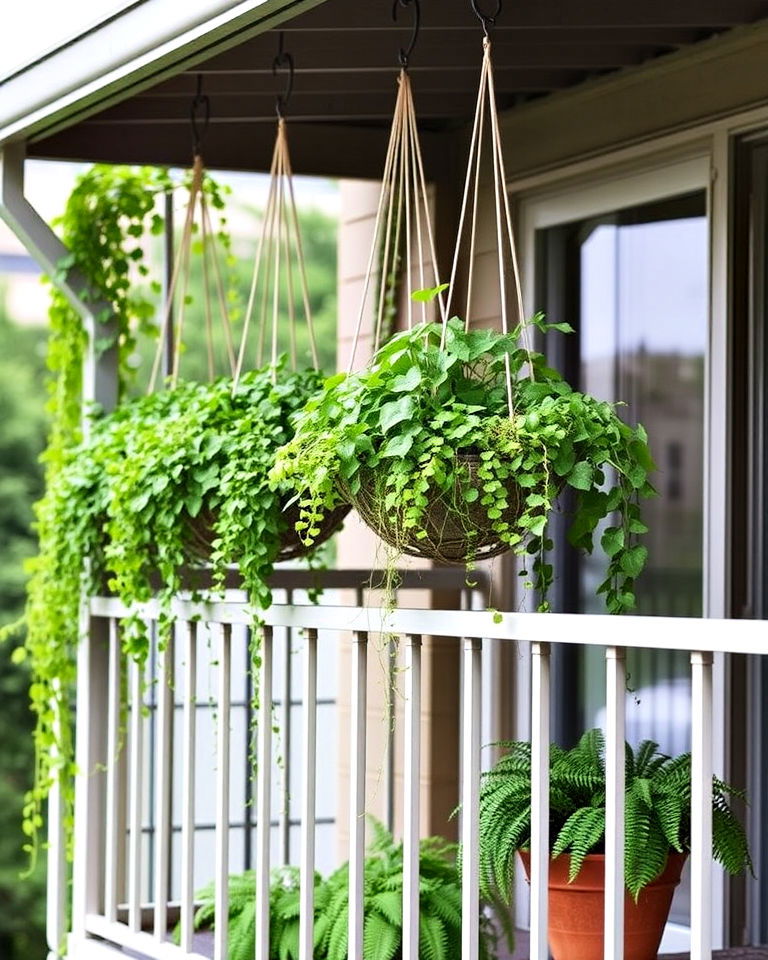 planters with cascading greens - 15 Second Story Balcony Ideas
