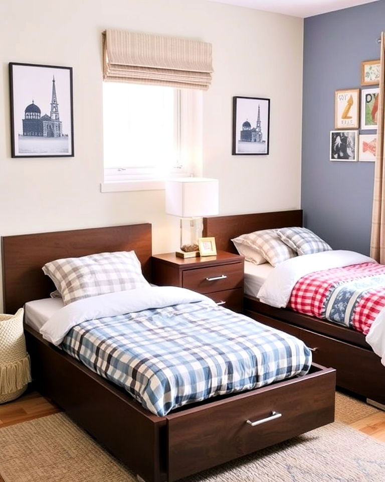 platform beds with pull out drawers - 40 Boy and Girl Shared Small Room Ideas