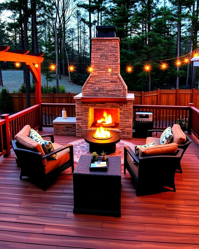 platform deck with outdoor fireplace - 25 Platform Deck Ideas