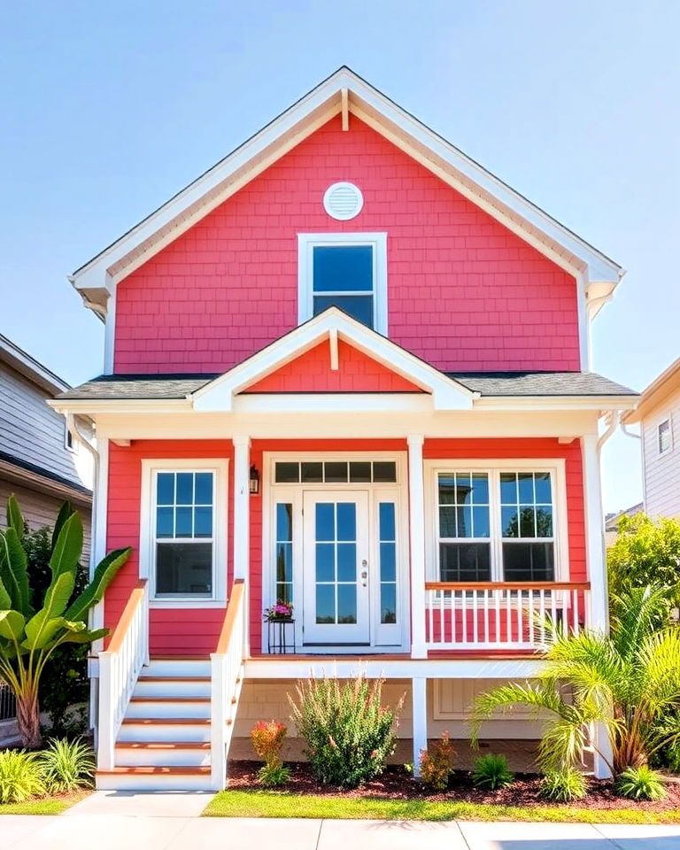 playful and uplifting soft coral exterior siding - 30 House Siding Colors