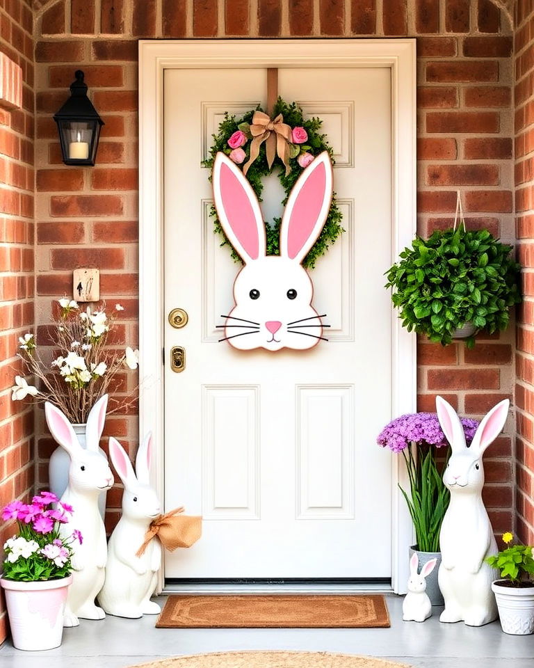 playful bunny themed accents - 15 Spring Front Door Decor Ideas