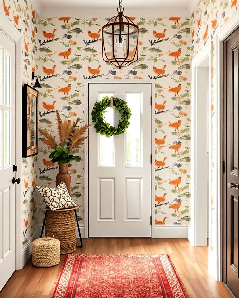playful charm with whimsical animal print - 30 Entryway Wallpaper Ideas