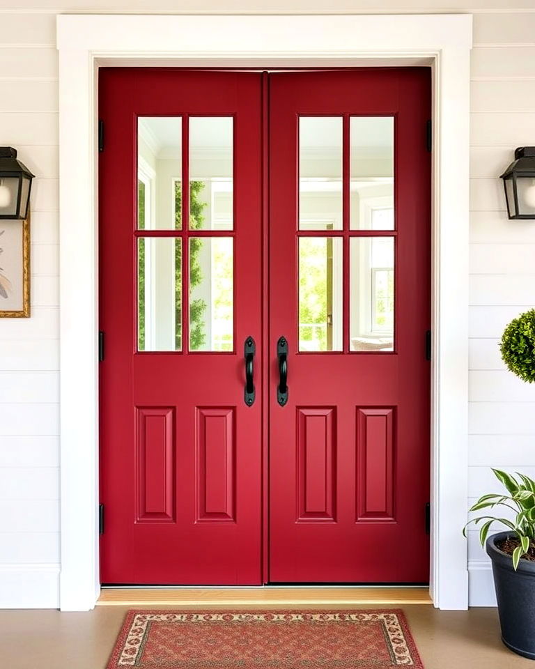 playful dark red dutch door - 20 Dark Red Front Door Ideas