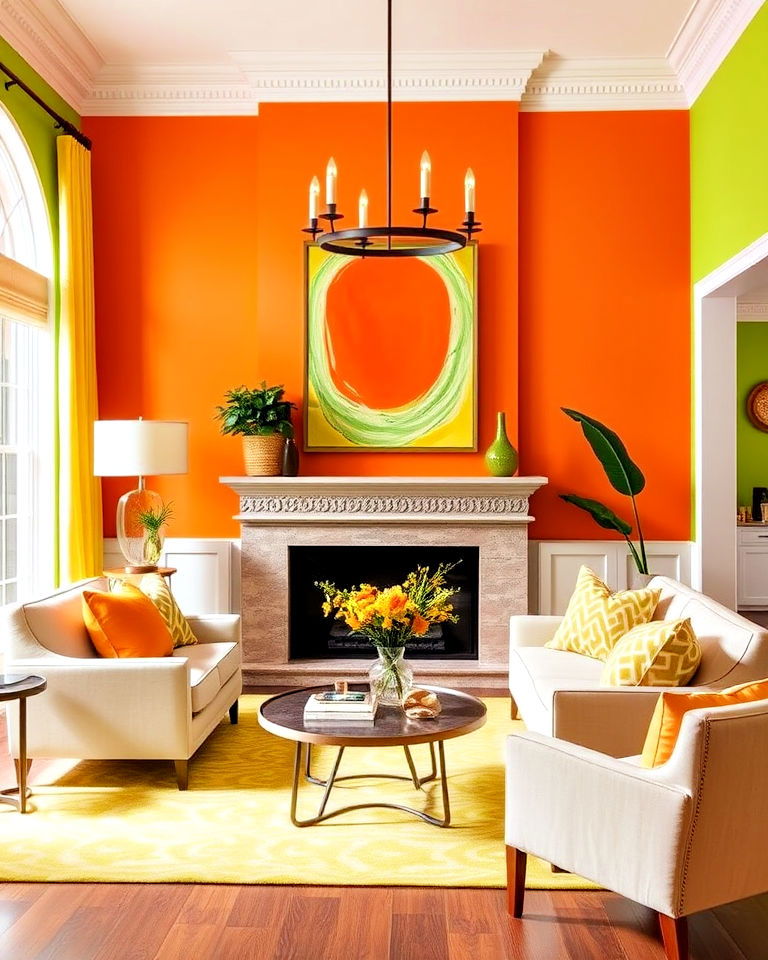 playful green and tangerine living room pallete - 25 Green and Orange Living Room Ideas