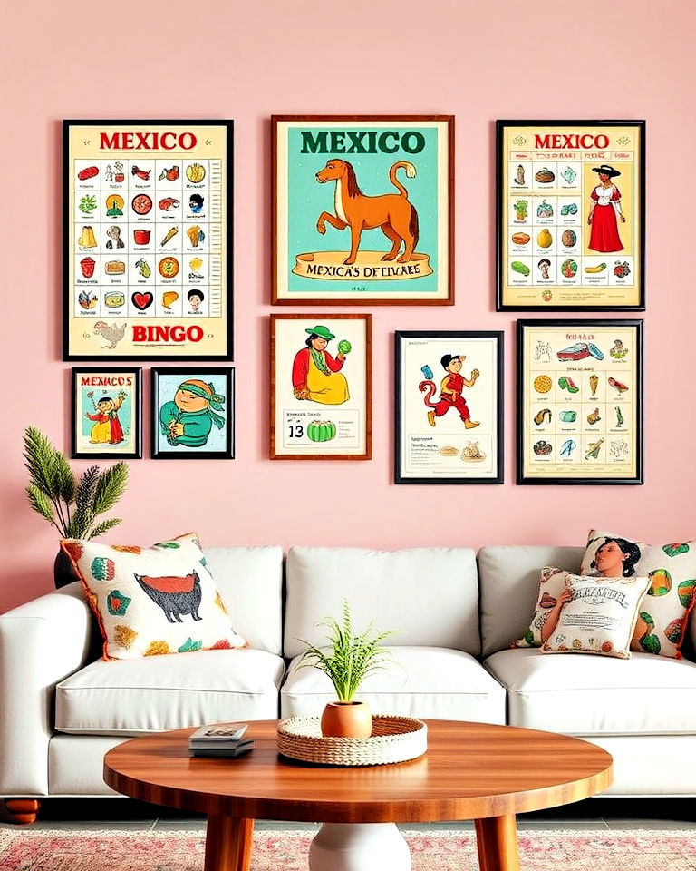playful nostalgia to your walls with lotera inspired art - 25 Mexican Decor Ideas